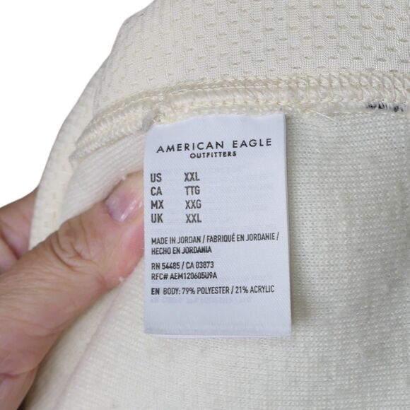 American Eagle Women's Sherpa Pullover Jacket Size XXL Ivory / Neon Piping EUC - Picture 6 of 7